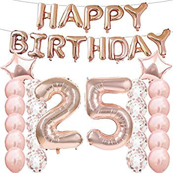 Happy 25th Birthday Decorations Rose Gold 25th Birthday Party Supplies 25th Number Balloons/ Rose
